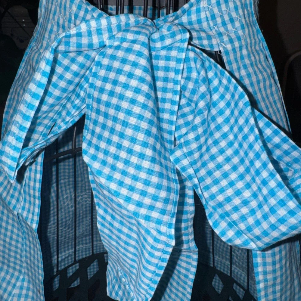 Gingham Half Apron Womens One Size Blue White Hand Embroidered Snowflake Retro